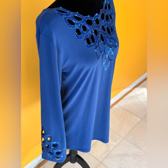 Joan Boyce Tops - Joan Boyce Blue Cutout Blouse